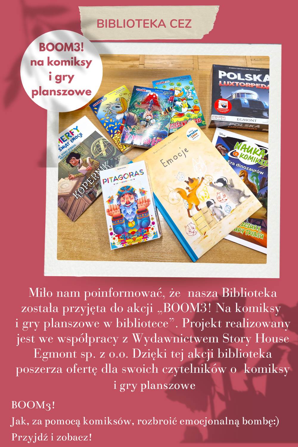 BOOM3! Na komiksy i gry planszowe w bibliotece CEZ w Stalowej Woli